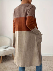 Elegant Women's Color Block Long Sleeve Jacket - Casual Chic, Open Collar with Pockets, Machine Washable - Perfect for Fall