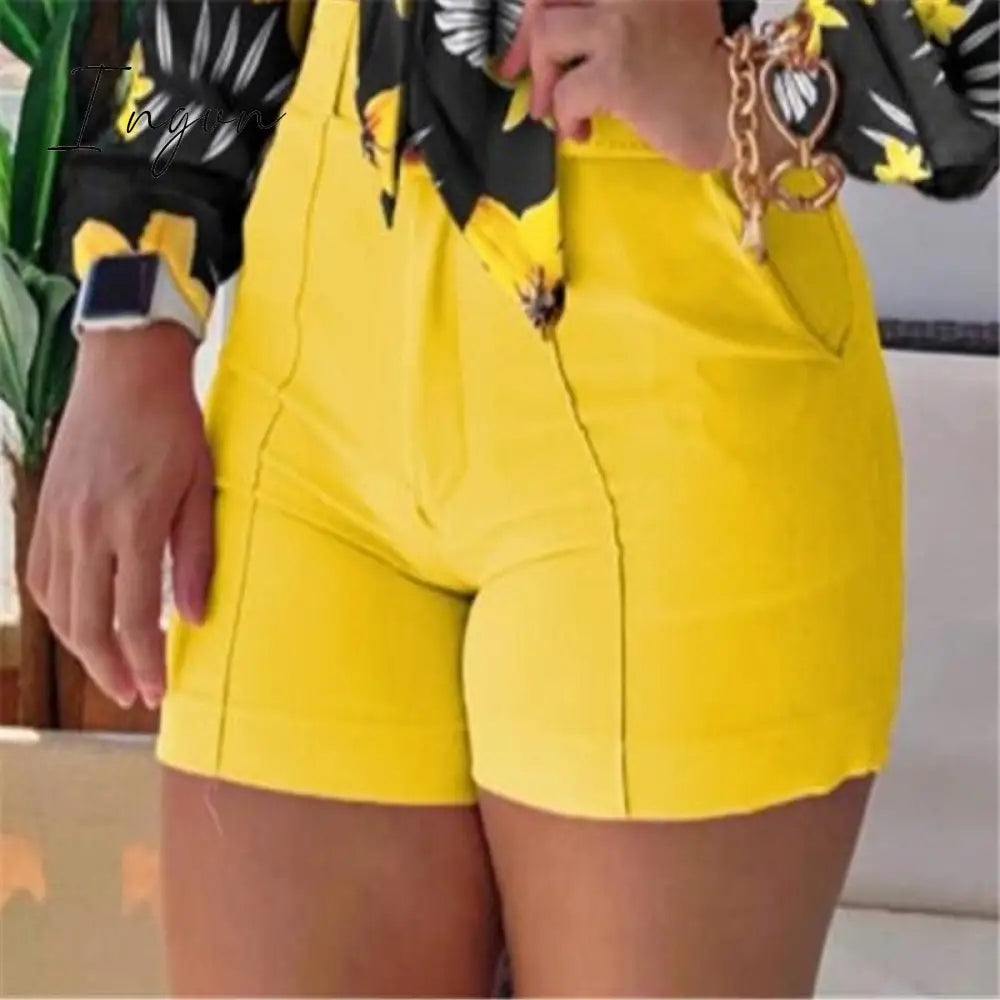 Ingvn - Shorts Sets Women's Summer Suit High Waist Shorts LongSleev Shirts Two Piece Set Printed Leisure Sets Womens Outfits Shorts Set