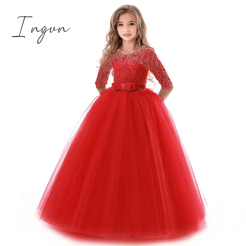 Ingvn - Teen Girl Evening Party Long Dress 5-14Y Girl Formal School Ceremony Outfit Kids Christening Costume White first Communion Dress