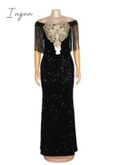 Ingvn - African Dresses Women Autumn African Women Sleeveless Black Sequined Long Dress Maxi Dress African Clothes African Boubou Dress
