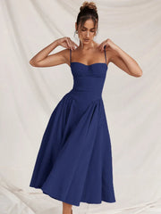 Elegant Women Dress Spaghetti Strap A-line Loose Midi Dresses Female Sleeveless Backless French Retro Long Dress