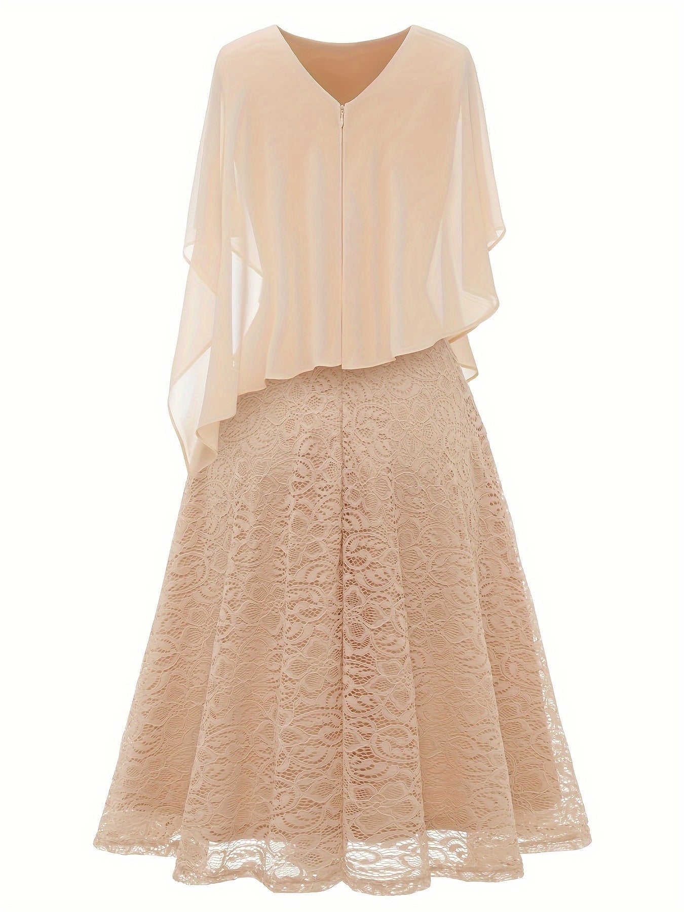 Solid Lace Chiffon Maxi Dress, Elegant Short Sleeve Dress For Wedding Party, Women's Clothing