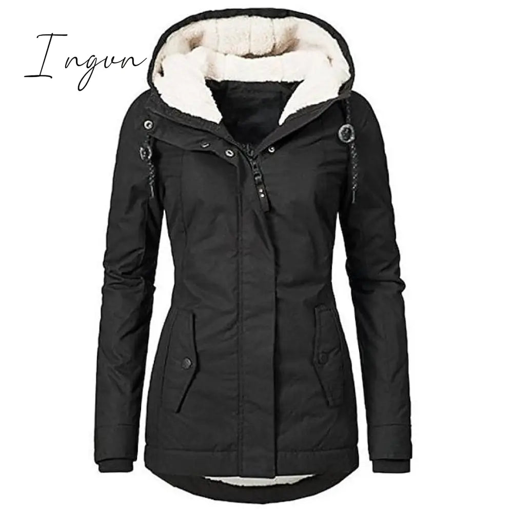 Ingvn - Women's Parka Street Fall Winter Long Coat Windproof Warm 3 in 1 Loose Casual Sports Jacket Long Sleeve Solid Color Zipper Purple Blushing Pink  Waterpoof  Daily Wear Down  Parkas  Lined