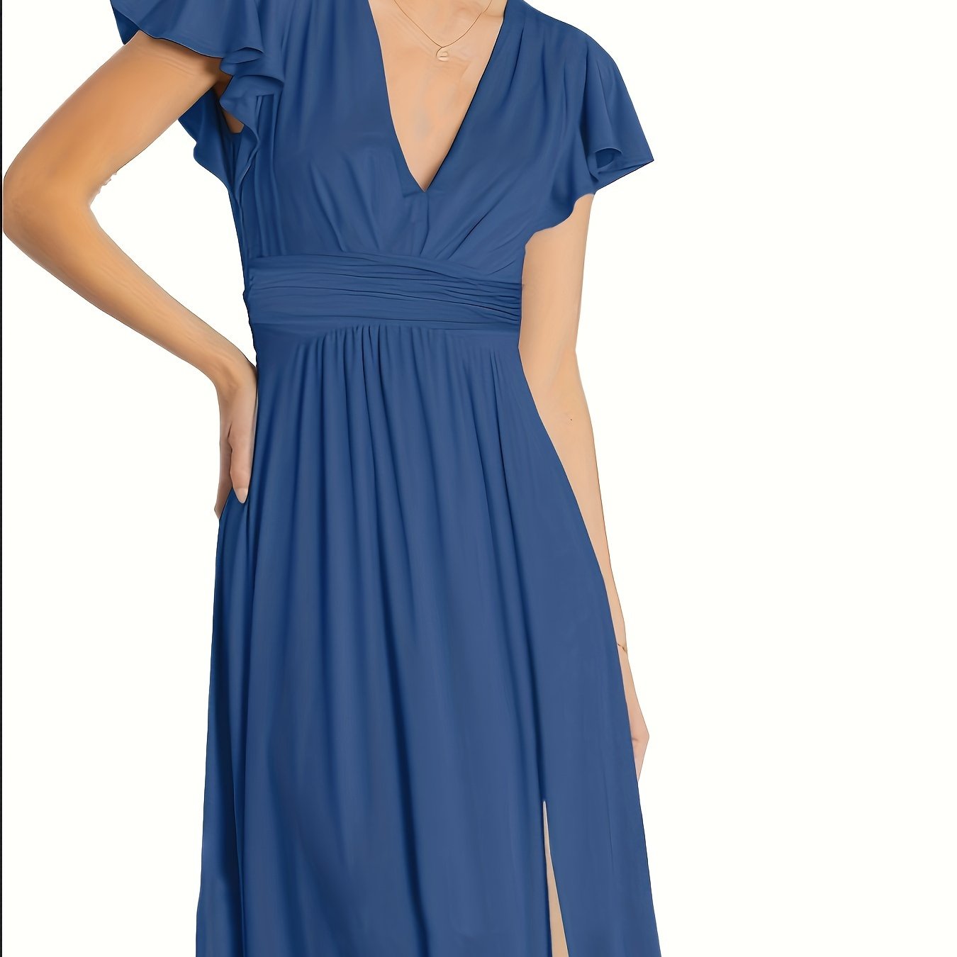 Ladies Deep V-neck Slit Elegant Formal Wedding Guest Cocktail Party Date Dance Maxi Dress
