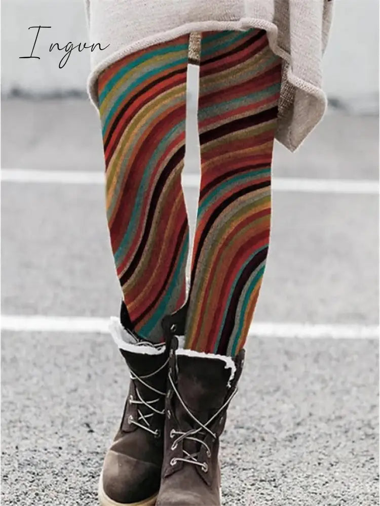 Ingvn - Women's Fleece Pants Tights Leggings Full Length Print High Elasticity Medium Waist Fashion Tights Halloween Picture color 21 Picture color 34 S M