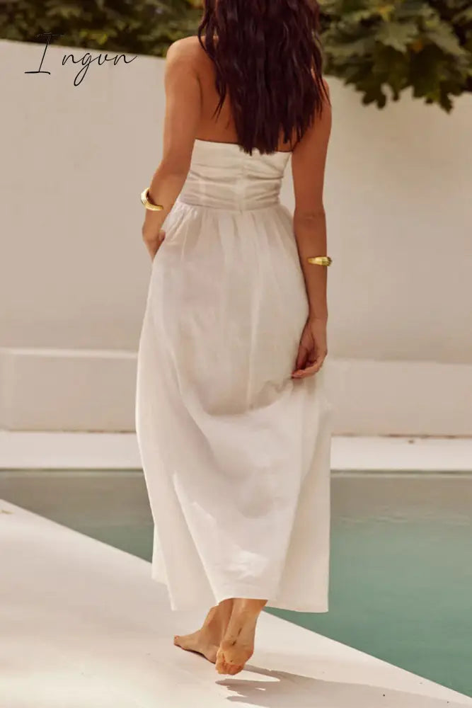 Ingvn - Sexy Solid Pocket Fold Halter Sleeveless Dresses