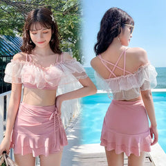 Ingvn - New Summer Sexy Cute Bikini Pink Sweet Suit Age Reduction Slim Fit Backless Women's 2-piece High Waist Swimsuit