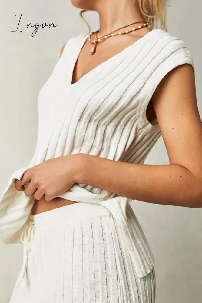 Ingvn - Sexy Simplicity Solid Draw String V Neck Sleeveless Two Pieces