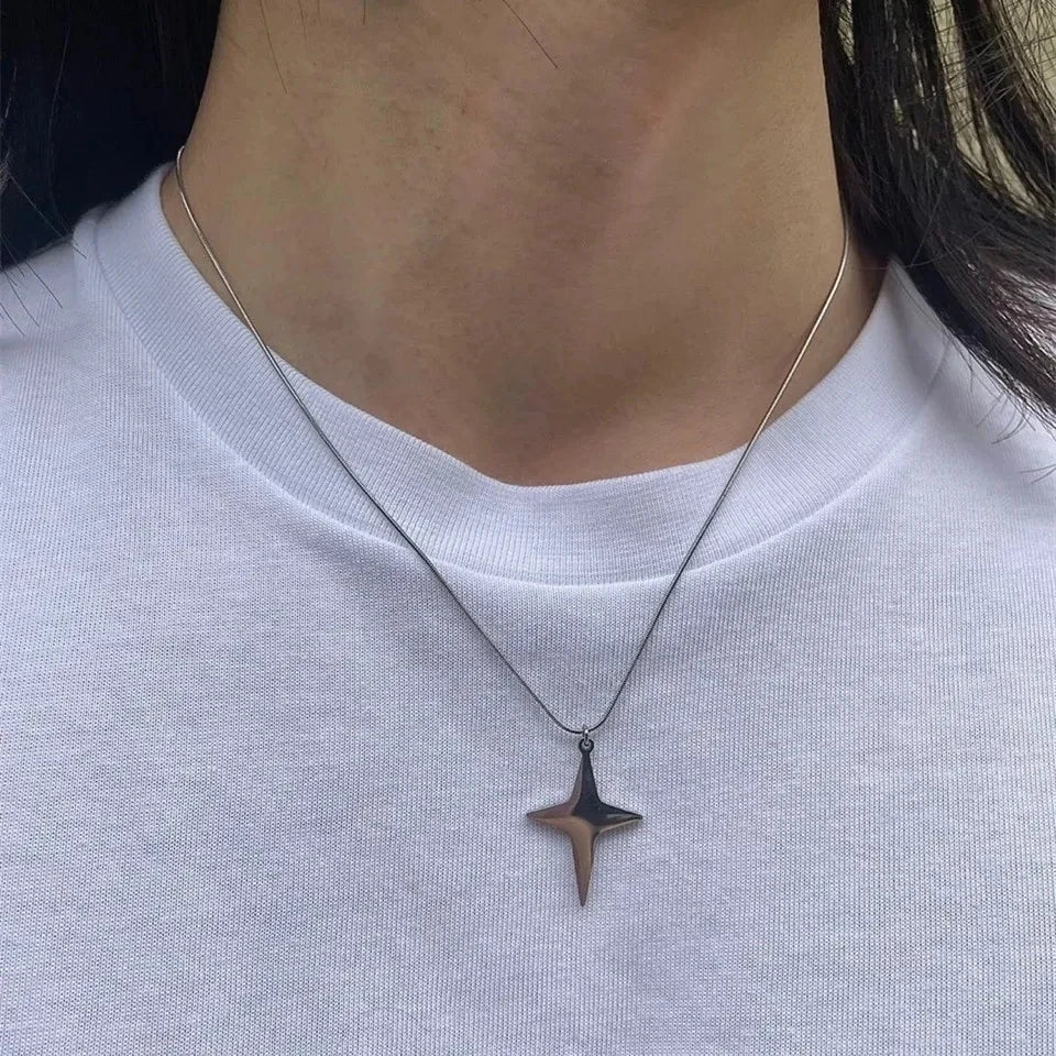 INGVN  Kpop Goth Silver Color Star Pendant Chain Necklace For Women Men Egirl Y2K Cool EMO Punk Aesthetic Grunge Jewelry Gifts