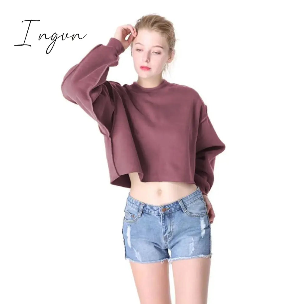 Ingvn - Thick Cotton Oversized Women Sweatshirt Hoodies Casual Loose Long Sleeve Harajuku Streetwear Crop Pullover Plus Size Ropa Mujer