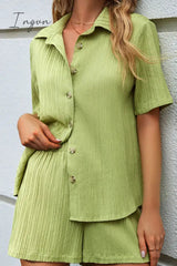 Ingvn - Textured Short Sleeve Shirt and Shorts Set