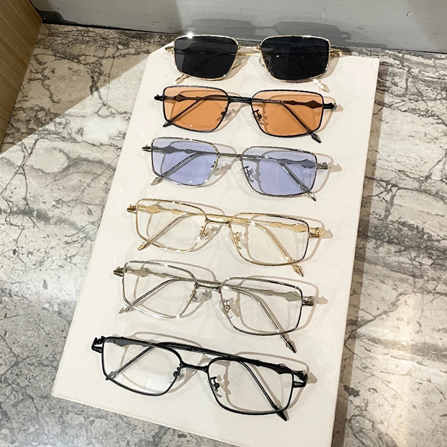 INGVN  Rectangle Sunglasses Women Retro Metal Square Men Glasses Luxury Design Eyewear Frames Gold Silver Dark Shades Travel Sun Glass