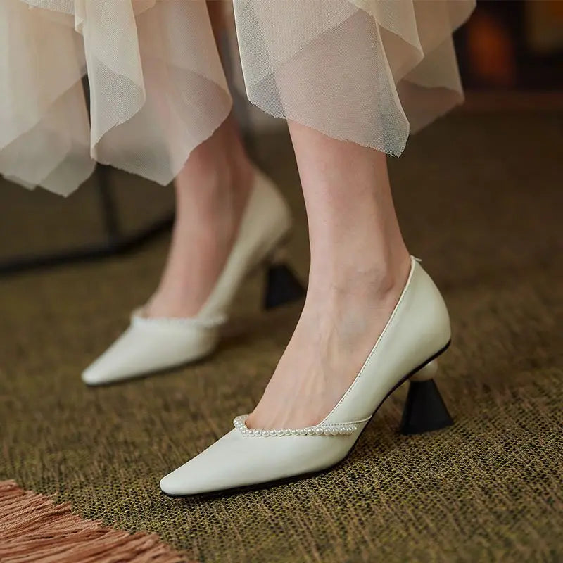 Pointed Toe White Women's Summer Footwear Shoes for Woman Pumps Pearl High Heels Black on Heeled Wedding Bride Shoe 39 Y2k