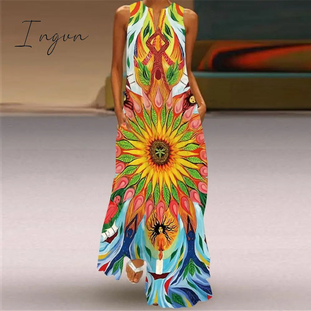Ingvn - Summer Long Dress Elegant Robe Dress Party Sleeveless Dresses Women Casual Sundress Vintage Maxi Dresses For Women