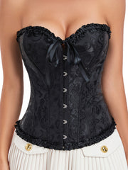 Women's Lace-Up Corset Bustier, Elegant Overbust Waist Cincher, Court Style Body Shaper with Ribbon Trim Detail