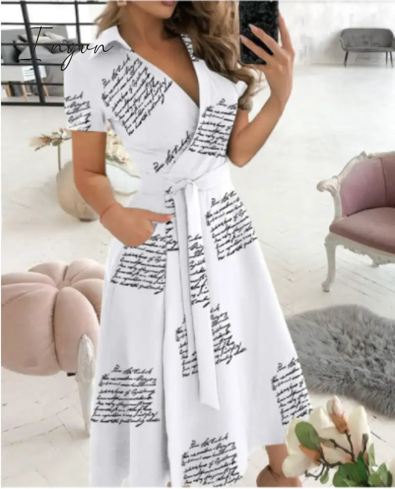 Ingvn - Spring and summer fashion plus size ruched dress long-sleeved V-neck print bag hip dress women's clothing dress for women