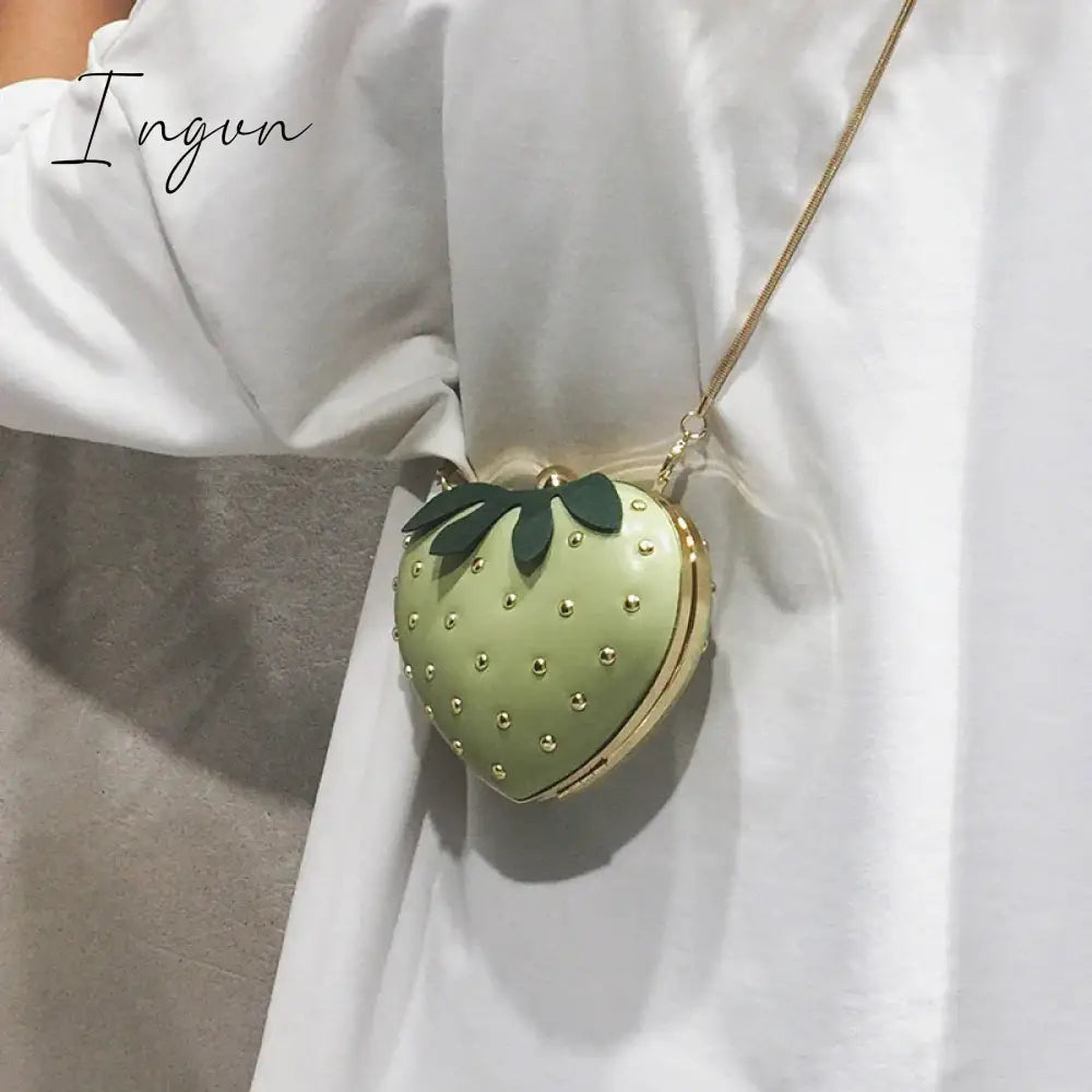 Ingvn - Cute Fruit Strawberry Heart Shape Pu Rivet Mini Fashion Ladies Chain Purse Clutch Bag Shoulder Bag Tote Female Flap Handbag Q5