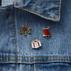 3pcs/set Christmas Gift For Women Men Brooches Enamel Pins Santa Claus Bell Elk Snowflake Xmas Tree Brooch Kids New Year Pin