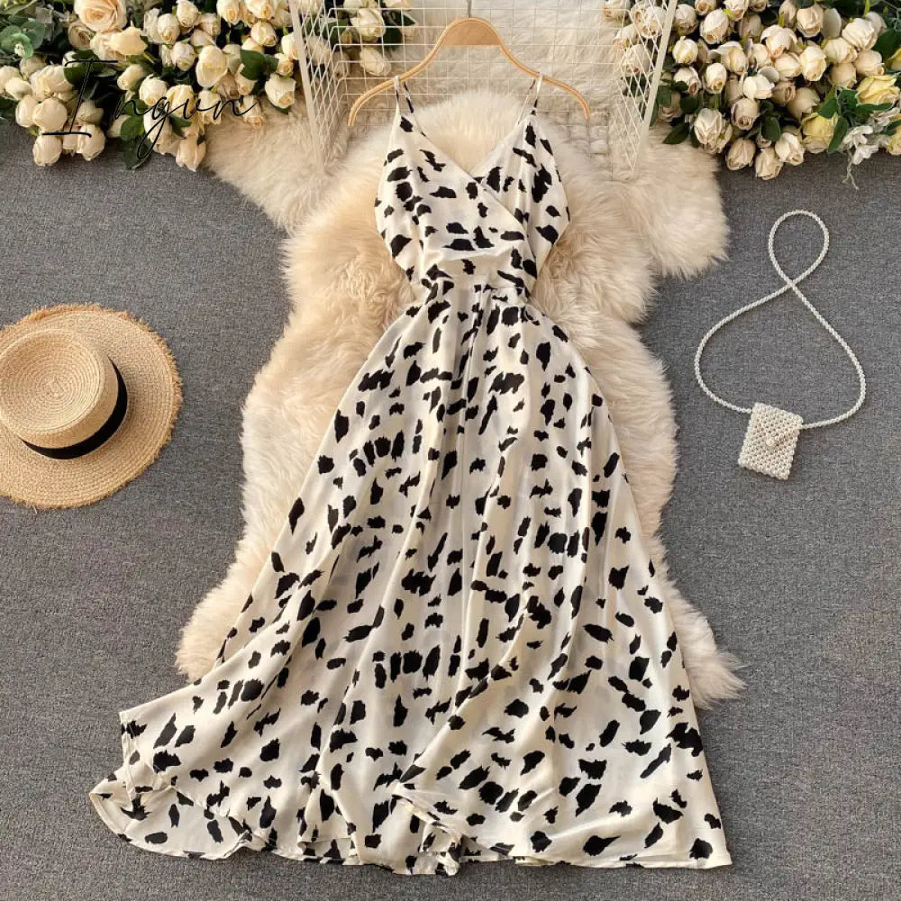 Ingvn - Boho Slim V Neck Summer bandage backless Maxi Long Dress Women Casual spaghetti strap Party Beach Holiday elegant tunic dress