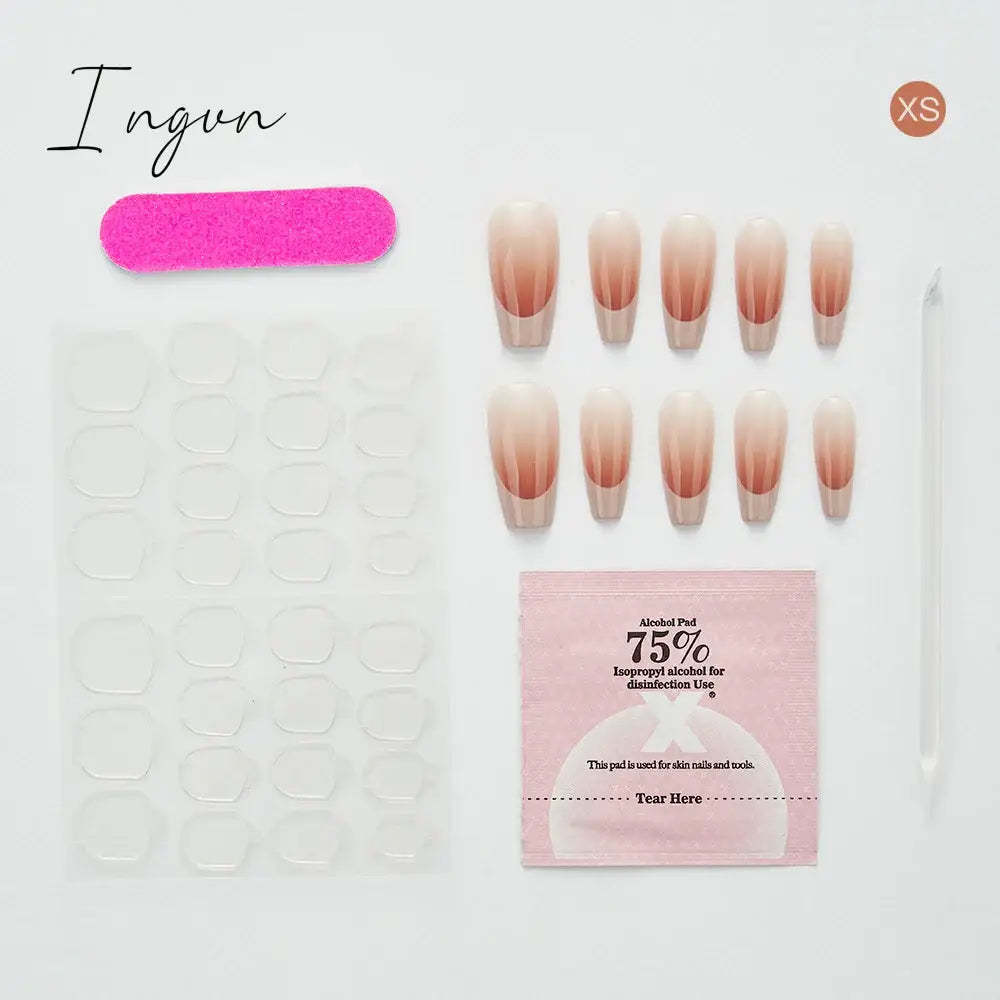 10PCS Chinese Style Fake Nails with Glue Sfumato Ink Long Nails Set Press on Acrylic Stick on False Nails Art