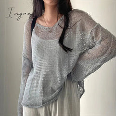 Ingvn - Lazy Style Full Sleeves Jumpers Tops Hollow Out Sexy Women Fashion Casual Streetwear Chic Femme Sweaters Pullovers