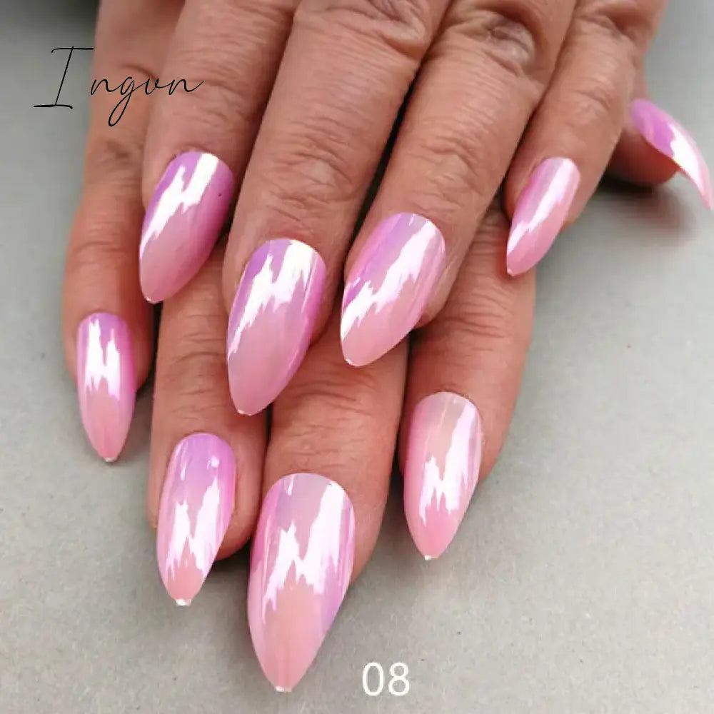 Nails STILETTO Fake Nail Tips 12pcs/Box Metallic False Nail Art Manicure Press on Nails Mirror Look