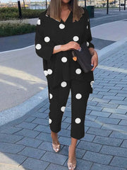 Ingvn - Summer Outfits Vintage Floral Print Casual Outfits Women Summer Long Sleeve Blouse And Pants Sets Cotton Linen Female Elegant Two Piece Suits