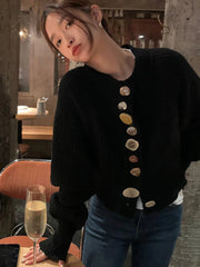 Gentle O Neck Cardigan Irregularity Button Crop Top Y2k Womens Clothing Vintage Sweater Korean Fashion Sueters De Mujer