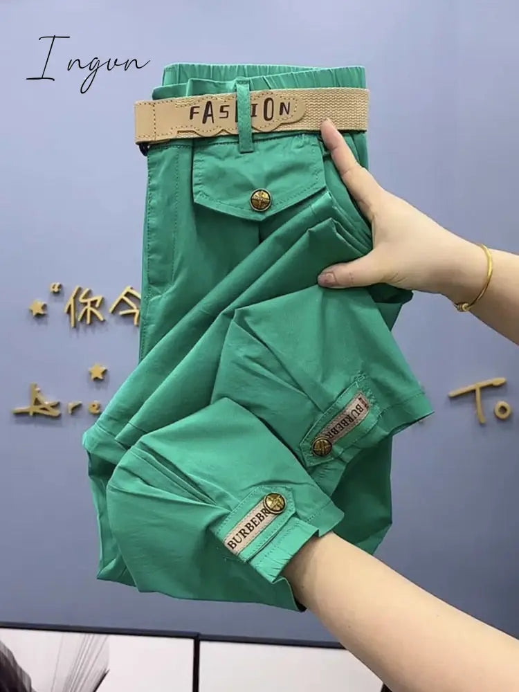 Ingvn - Cotton Metal buttons high-quality Solid Color Pants Women 2023 Autumn Spring Loose Casual Pants Trousers