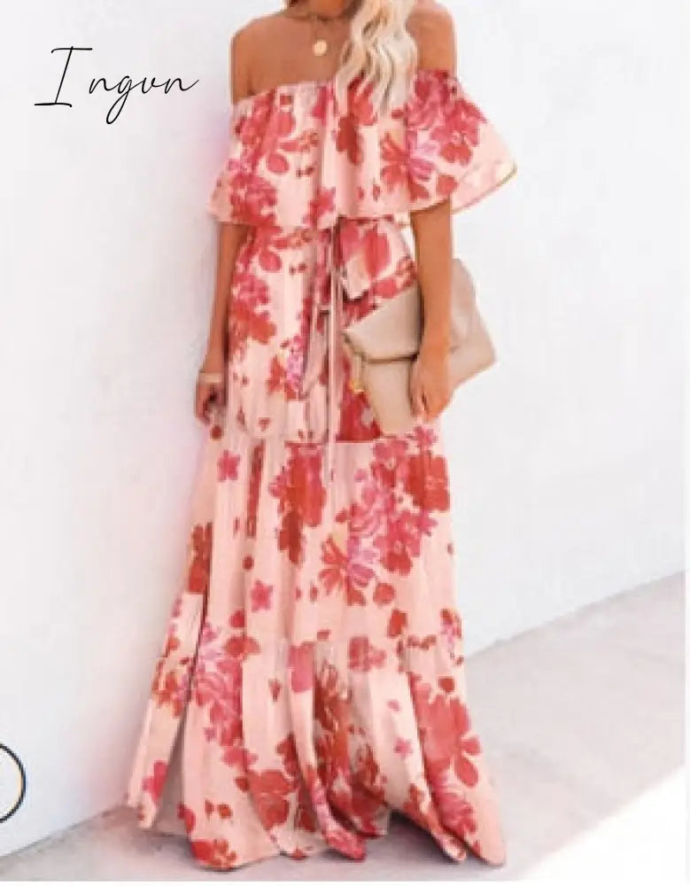 Ingvn - Summer Women's Dress White Floral Dress Off The Shoulder Long Dress Female Streetwear Casual Elegant Party Dresses Ladies