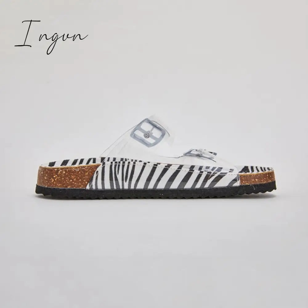Ingvn - Clear Straps Silver Buckles Cheetah Slippers