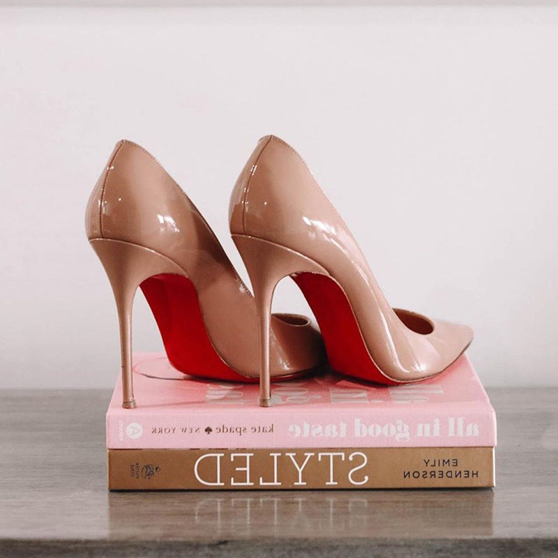 Red Bottom Black High Heels Women's Thin Heel Sexy Night Game Spring and Autumn New Bed Patent Leather Pure Desire Style Single Shoes