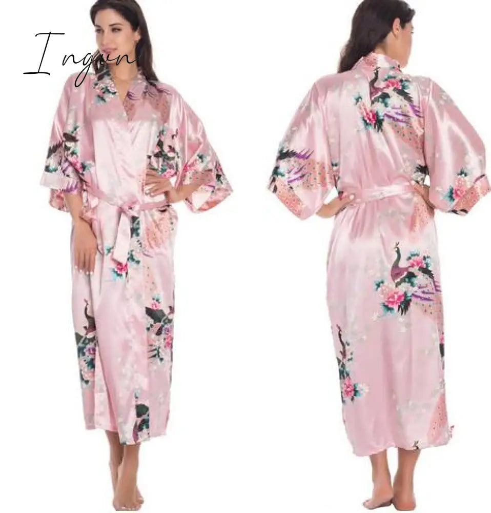 Ingvn - Silk Kimono Robe Bathrobe Women Satin Robe Silk Robes Night Sexy Robes Night Grow For Bridesmaid Summer Plus SizeS-XXXL