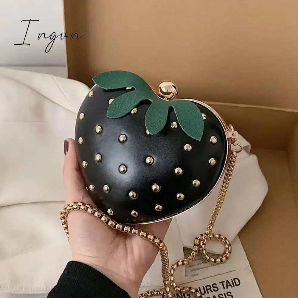 Ingvn - Cute Fruit Strawberry Heart Shape Pu Rivet Mini Fashion Ladies Chain Purse Clutch Bag Shoulder Bag Tote Female Flap Handbag Q5