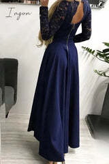 Ingvn - Celebrities Elegant Patchwork Lace Solid Color V Neck A Line Dresses