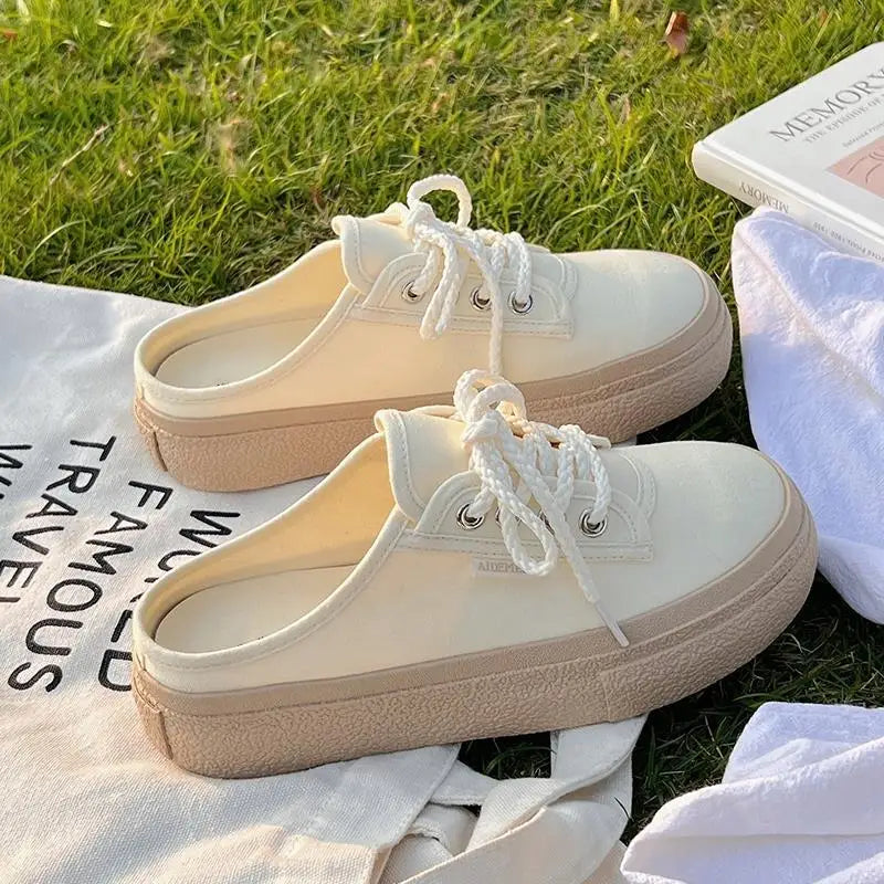 Ingvn  Shoes Mules Women's Slippers and Ladies Sandals Job Off White Summer  Rubber Slides High Up To 5cm Heel with Bow Round Toe F