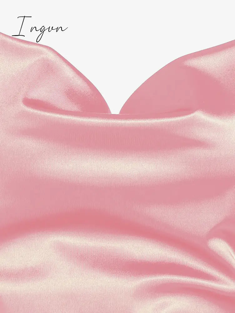 Ingvn - Women's Sexy Satin Dress Spaghetti Strap Slips Nightwear Side Slit Cocktail Party Silk Mini Dresses