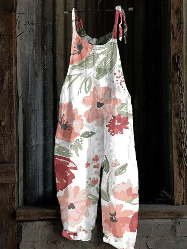 Ingvn - Women's Overall Print Floral Crew Neck Streetwear Daily Vacation Loose Fit Sleeveless White Pink Red S M L Summer
