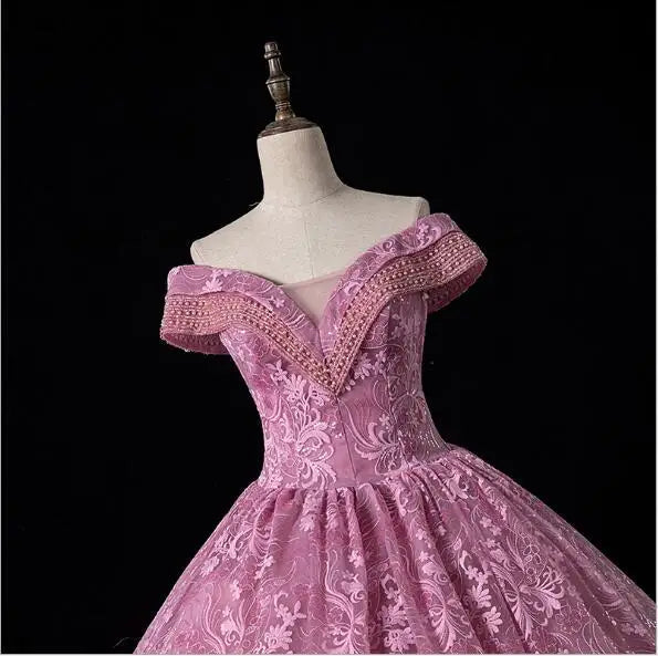 Dresses Elegant Party Prom Dress Off The Shoulder Ball Gown Vintage Lace Vestidos Gown Custom
