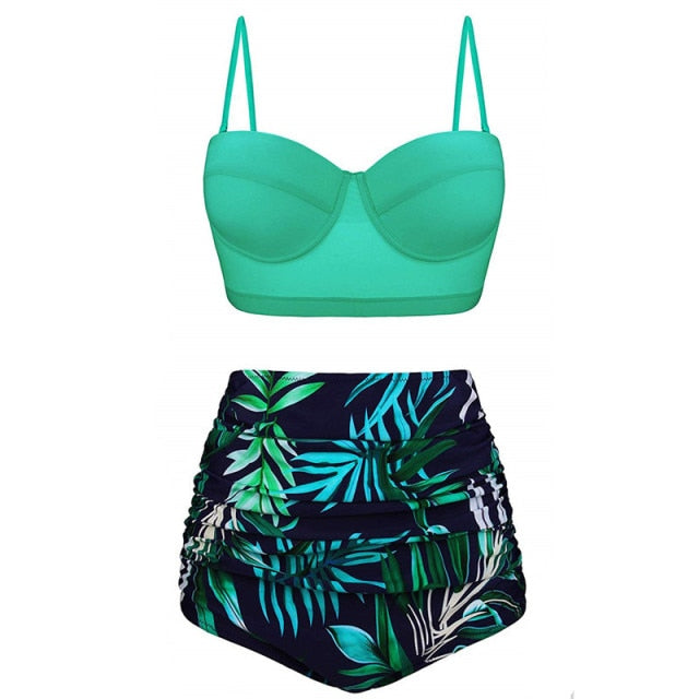 Women Swimsuits Vintage Bandeau Push Up Polka Dot Plus Size Bathing Suits High Waisted Bikini