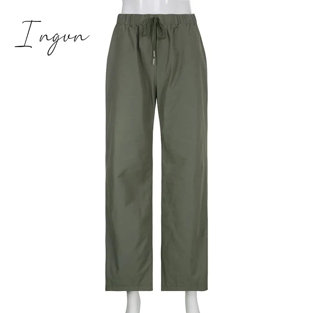 Ingvn - Joggers Baggy Wide Leg Sweatpants Sets Loose Drawstring Low Waist Streetwear Cargo Pants Turtleneck Top 2 Piece Set