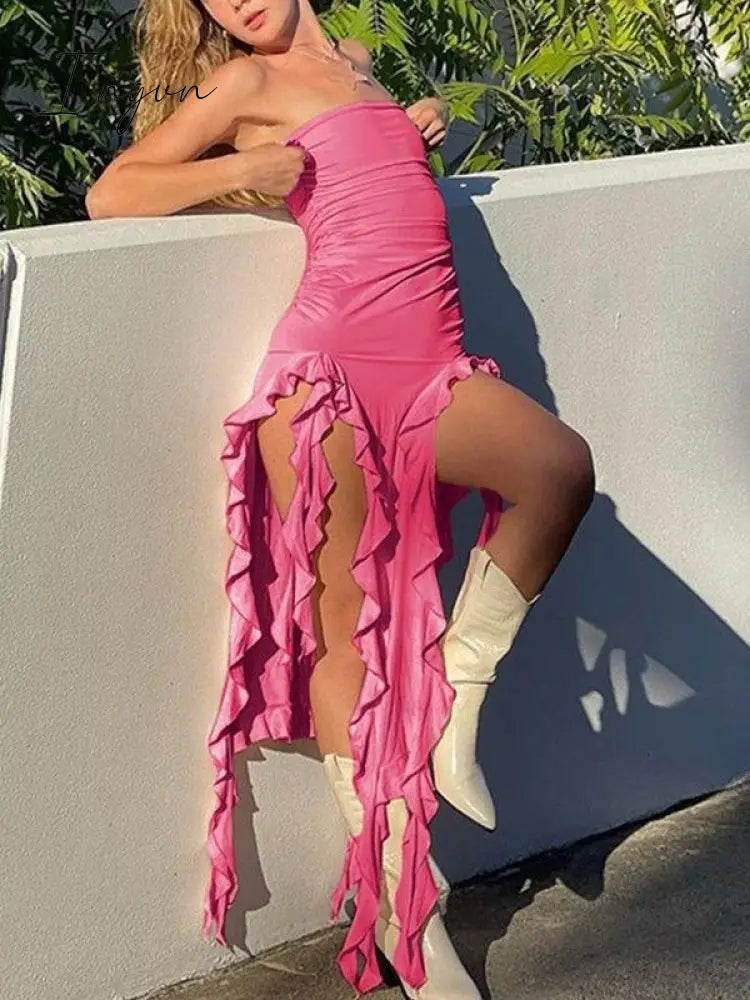 Ingvn - Irregular Ruffle Bandeau Maxi Dress