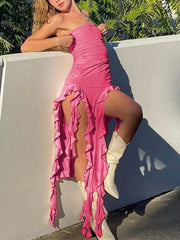 Ingvn - Irregular Ruffle Bandeau Maxi Dress