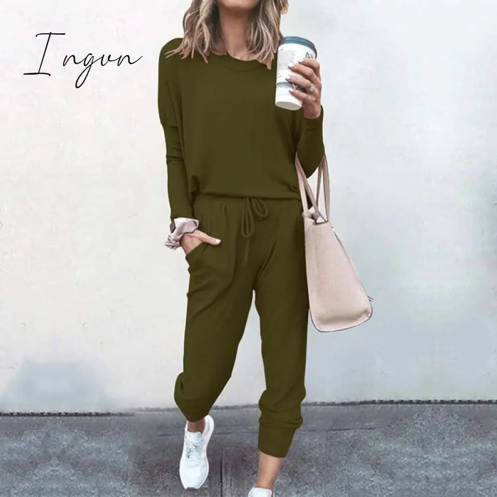 Ingvn - Autumn Casual Lounge Wear Women Tracksuit 2 Piece Set Loose Lounge Sets Ladies Sweat Suit Outfits Female