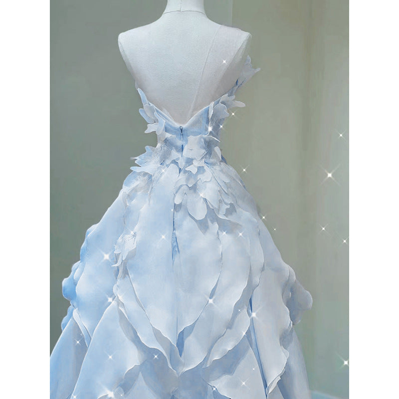 Pphmm fruitful fashion dress to impress Blue Evening Dress Summer New Fairy Tube Top Trendy Banquet Host Graduation Adult Dress