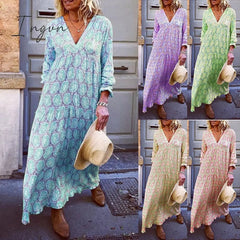 Ingvn - V Neck Pink Women Dresses Holiday Holiday Floral Dresses
