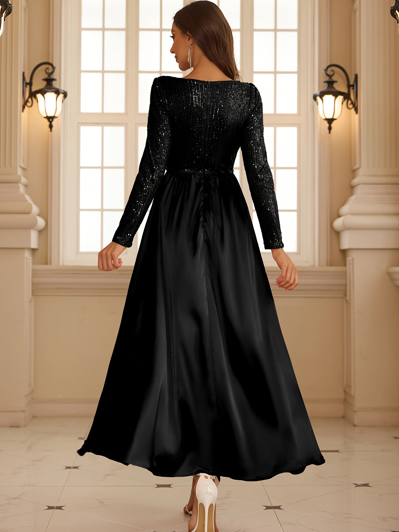 Wedding Guest Dresses Cocktail Dresses Women's Sequin Long Sleeve Evening Gowns