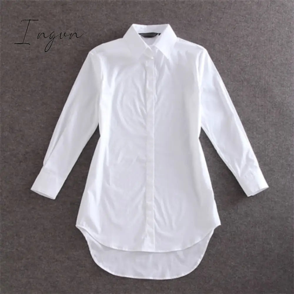 Ingvn - My NewIn 4XL 5XL Plus Size Women Blouse Shirt Long Sleeve White Solid Loose Long Version Casual Top
