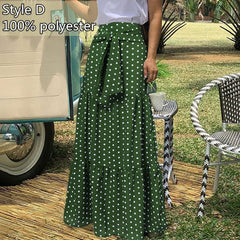 Long Skirts Women  Autumn Celmia Vintage High-Waist Female Skirts Casual Plaid Check Loose Printed Belted Pleated Maxi Skirt