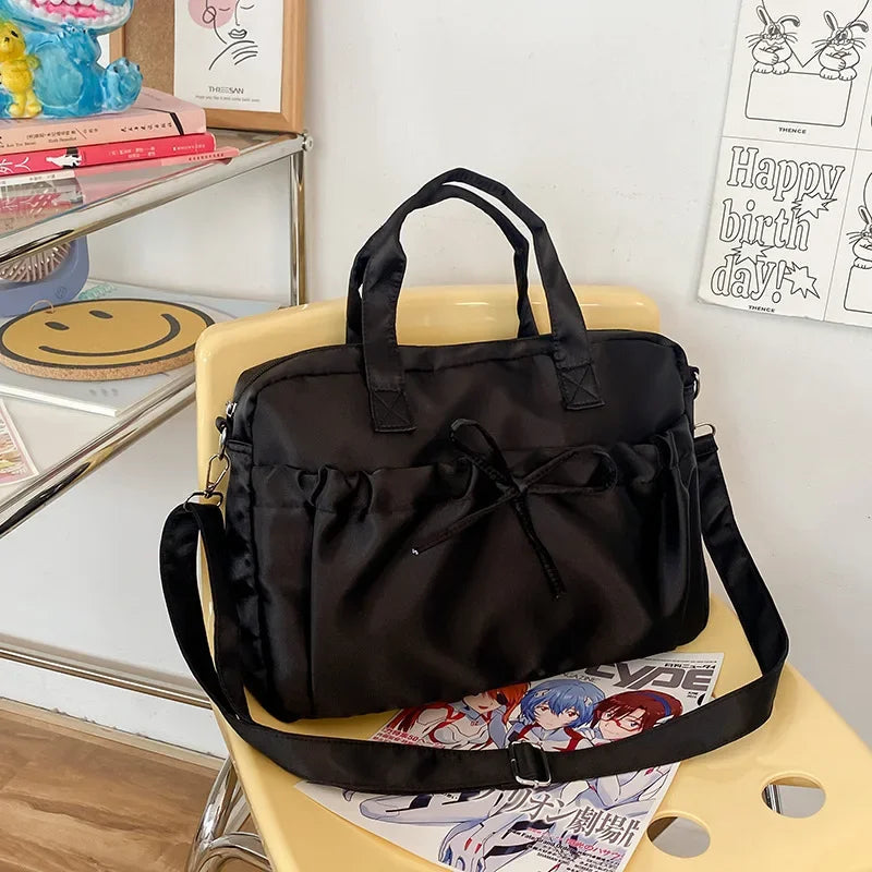 Ingvn  Cute Elegant Womens Shoulder Bag Pink Pleated Bow College Style Tote Bag Aesthetic Literary Casual Daily New Ladies Handbag
